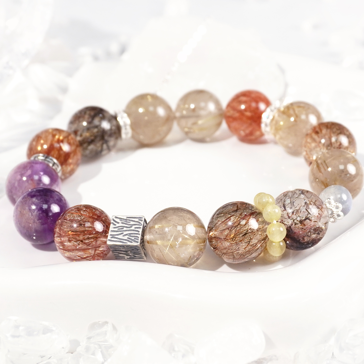 Black Gold Super + Yellow Hair crystal + Purple Ghost + Grey Moonlight bracelet
