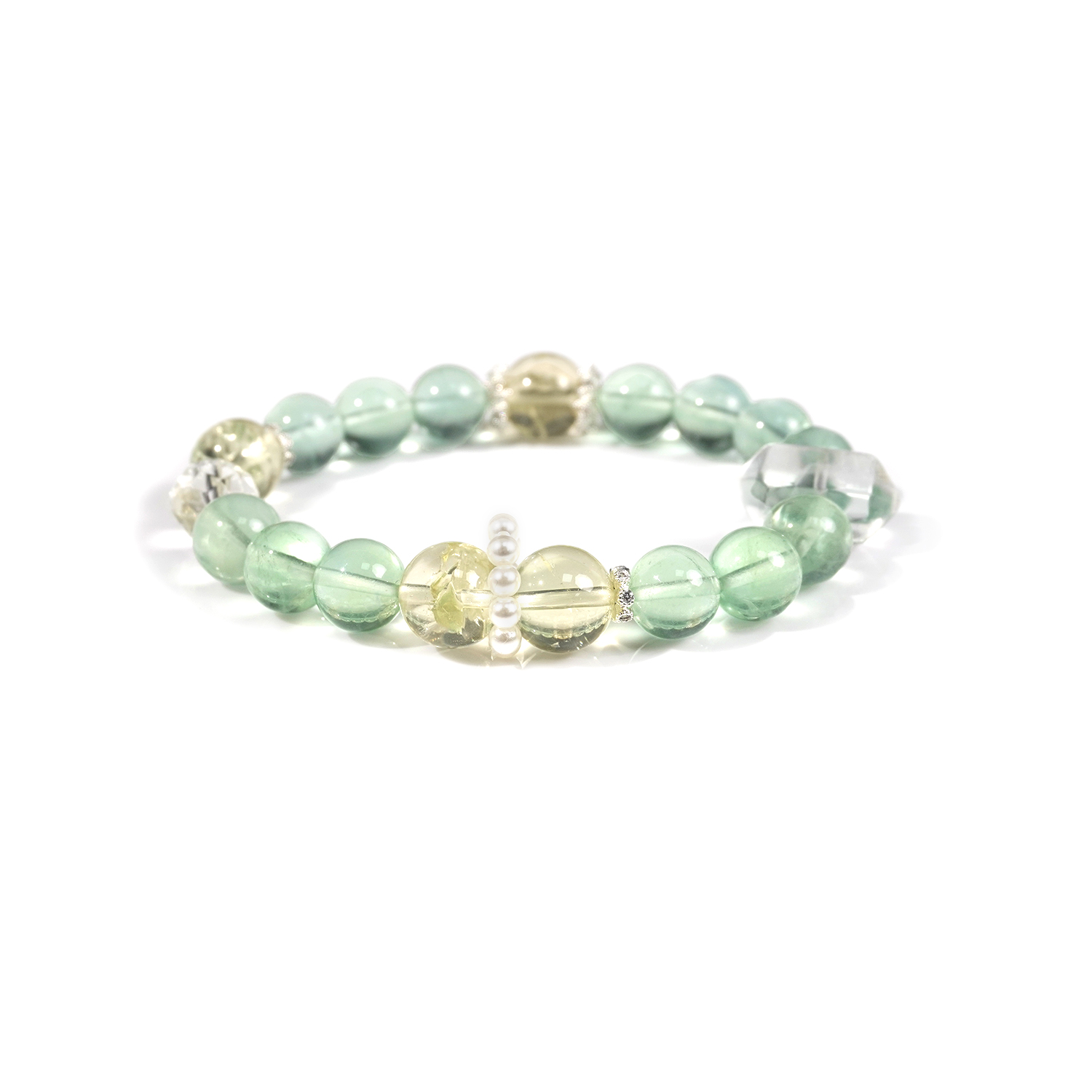 Green fluorite + white crystal + lemon yellow crystal bracelet