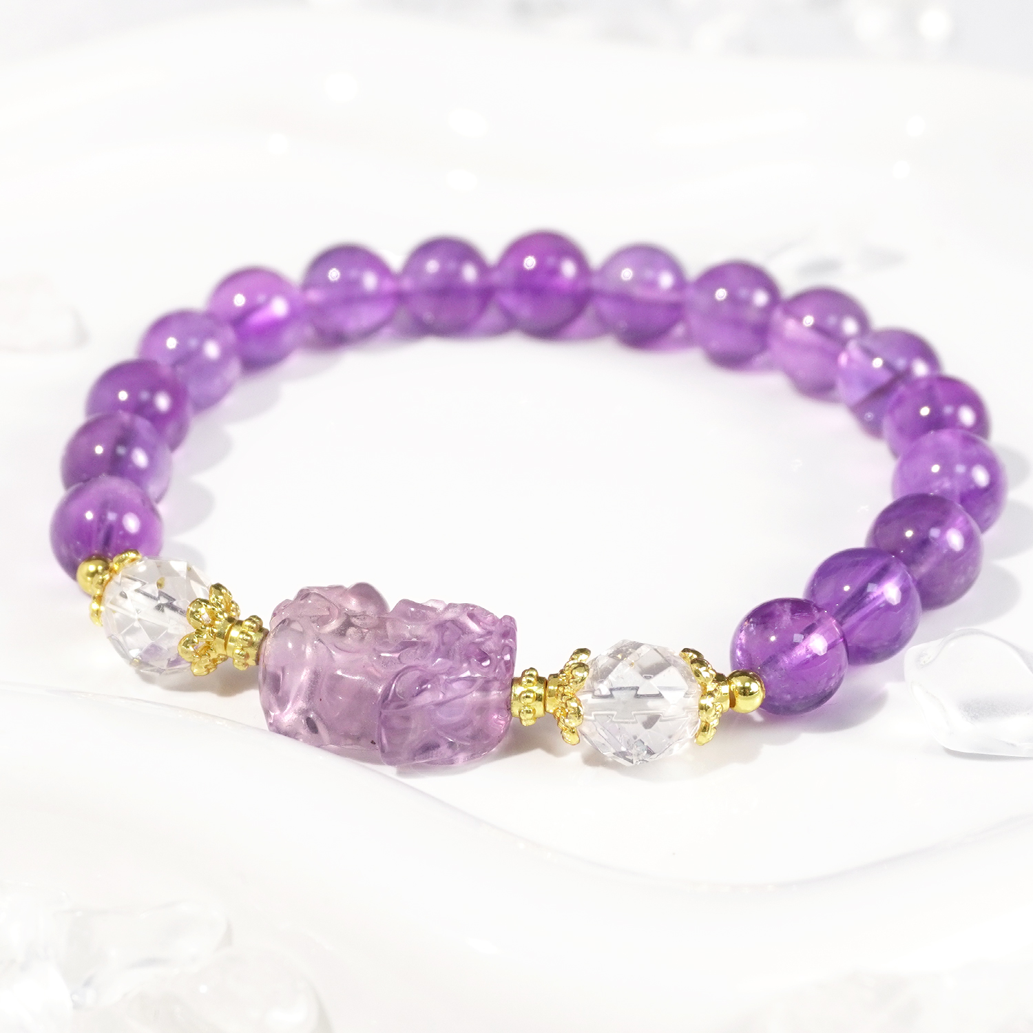 Amethyst + Amethyst PI Xiu + white crystal bracelet