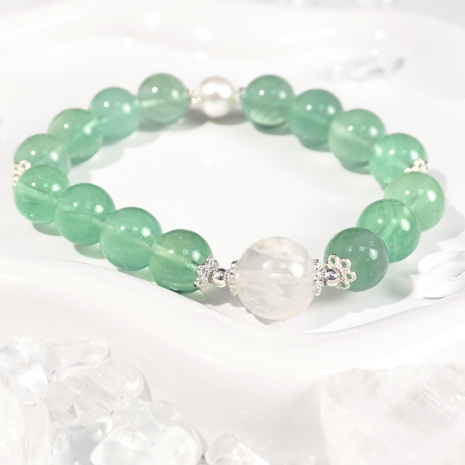 Green fluorite + white ghost bracelet
