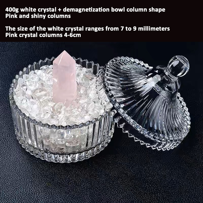White quartz + demagnetization bowl column + rose quartz column