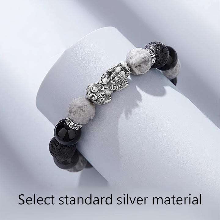 High-end men's bracelet - PI Xiu sterling silver + black agate bracelet