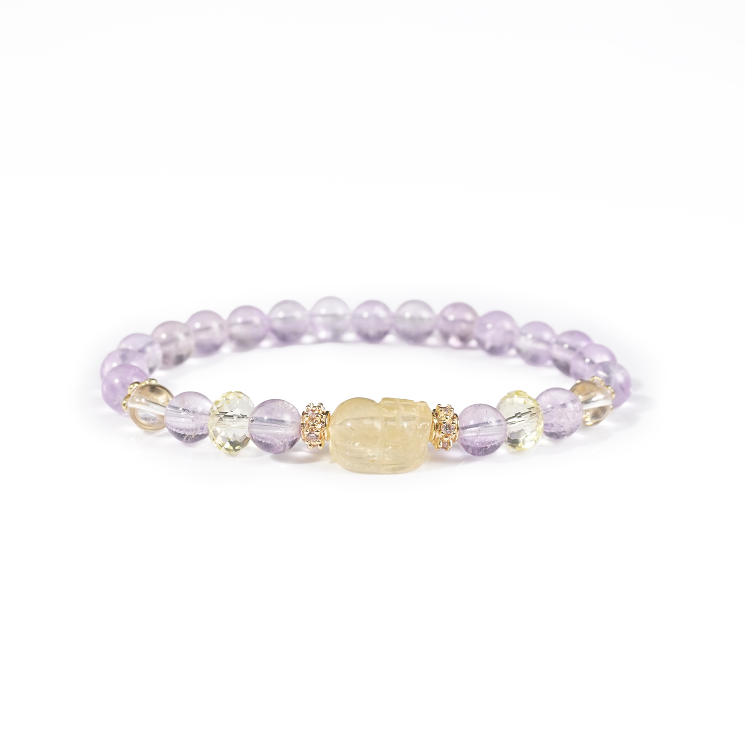 Yellow crystal PI Xiu + Purple Asai bracelet