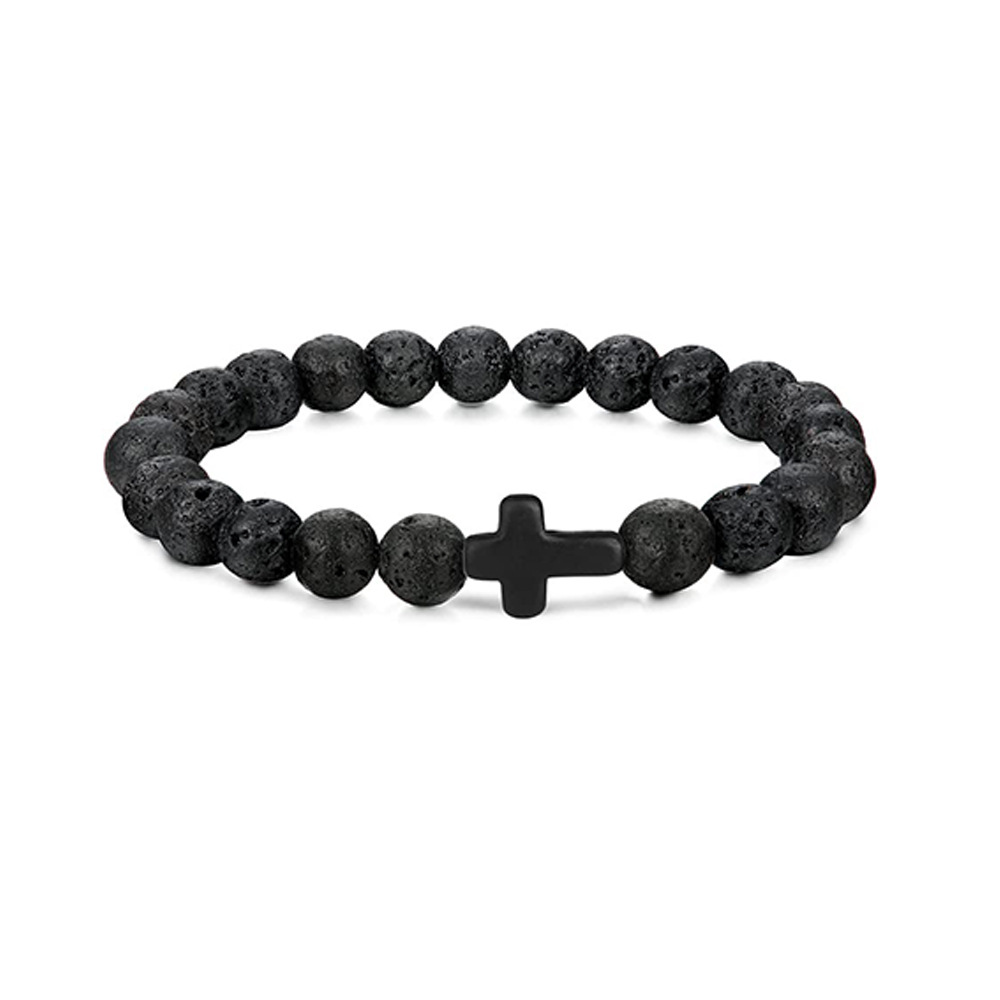 Natural semi-gemstone men's bracelet-volcanic stone