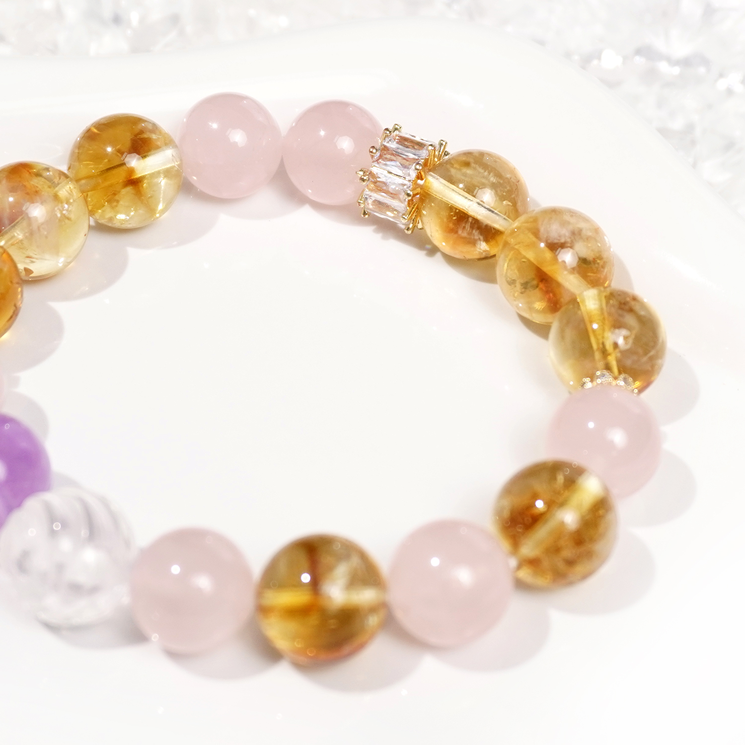 Natural rose quartz + yellow quartz + white quartz fox spirit bracelet