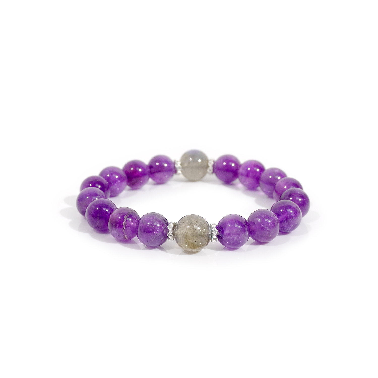 Amethyst + grey moonstone bracelet