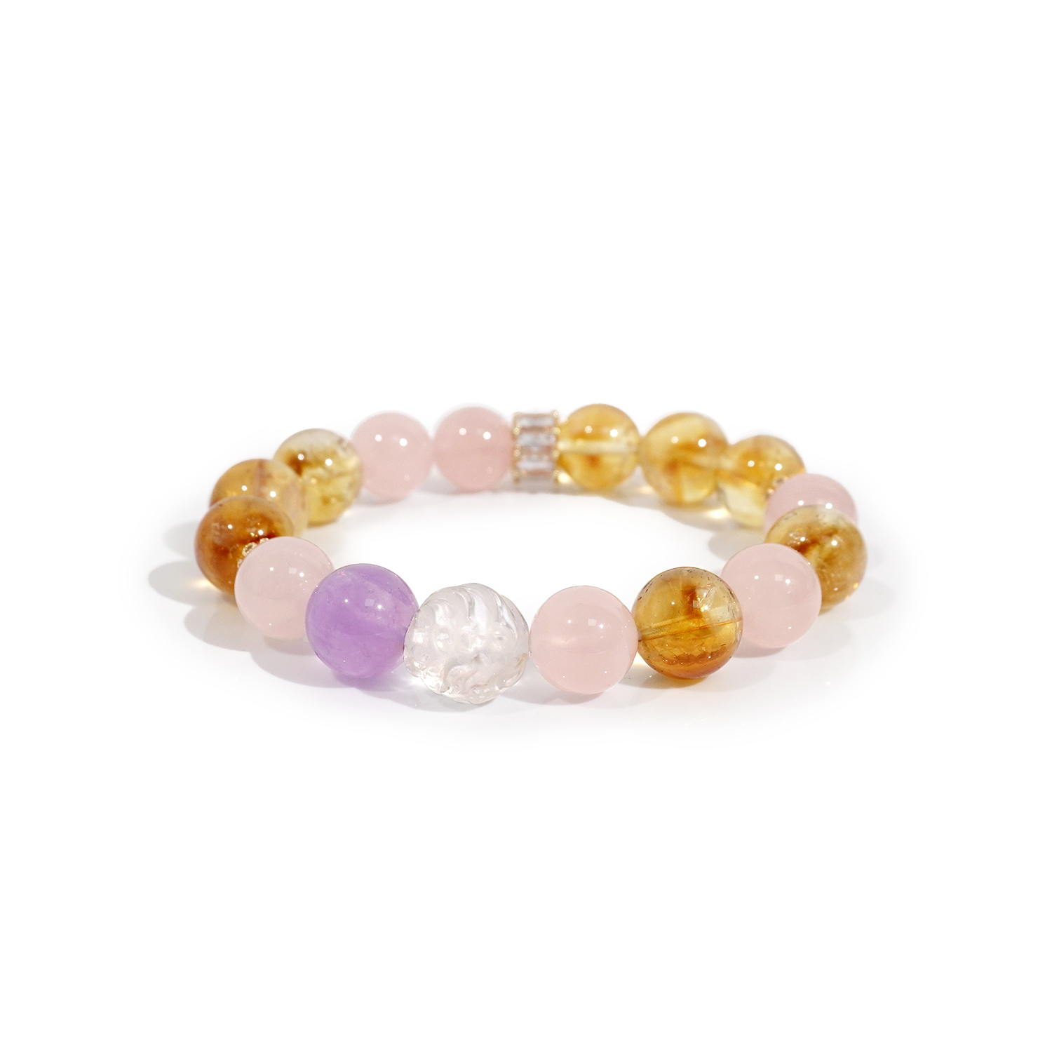 Natural rose quartz + yellow quartz + white quartz fox spirit bracelet
