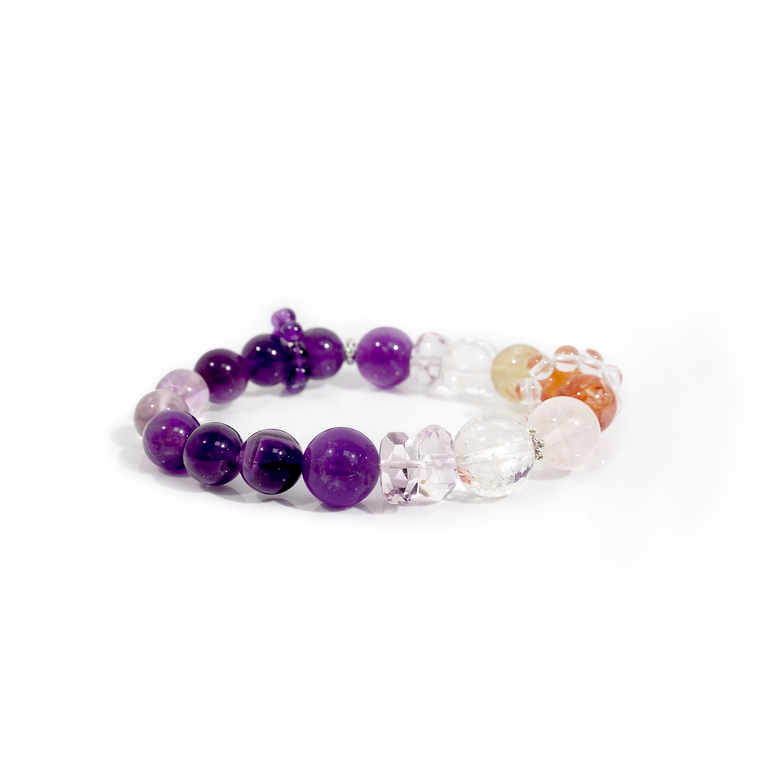 Multi-treasure crystal: Amethyst + Gel-flower White Ghost + Yellow Asai + White Asai bracelet