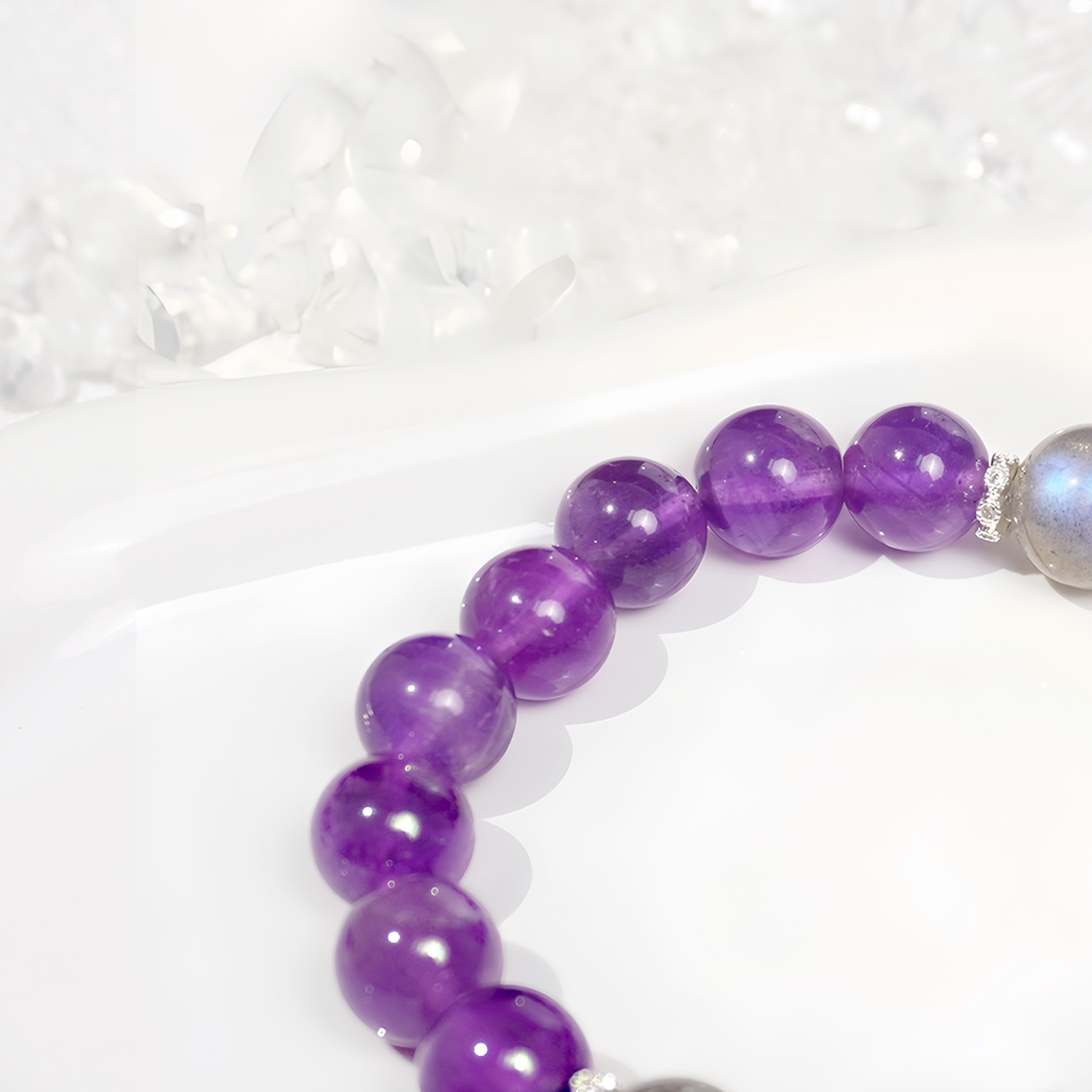 Amethyst + grey moonstone bracelet