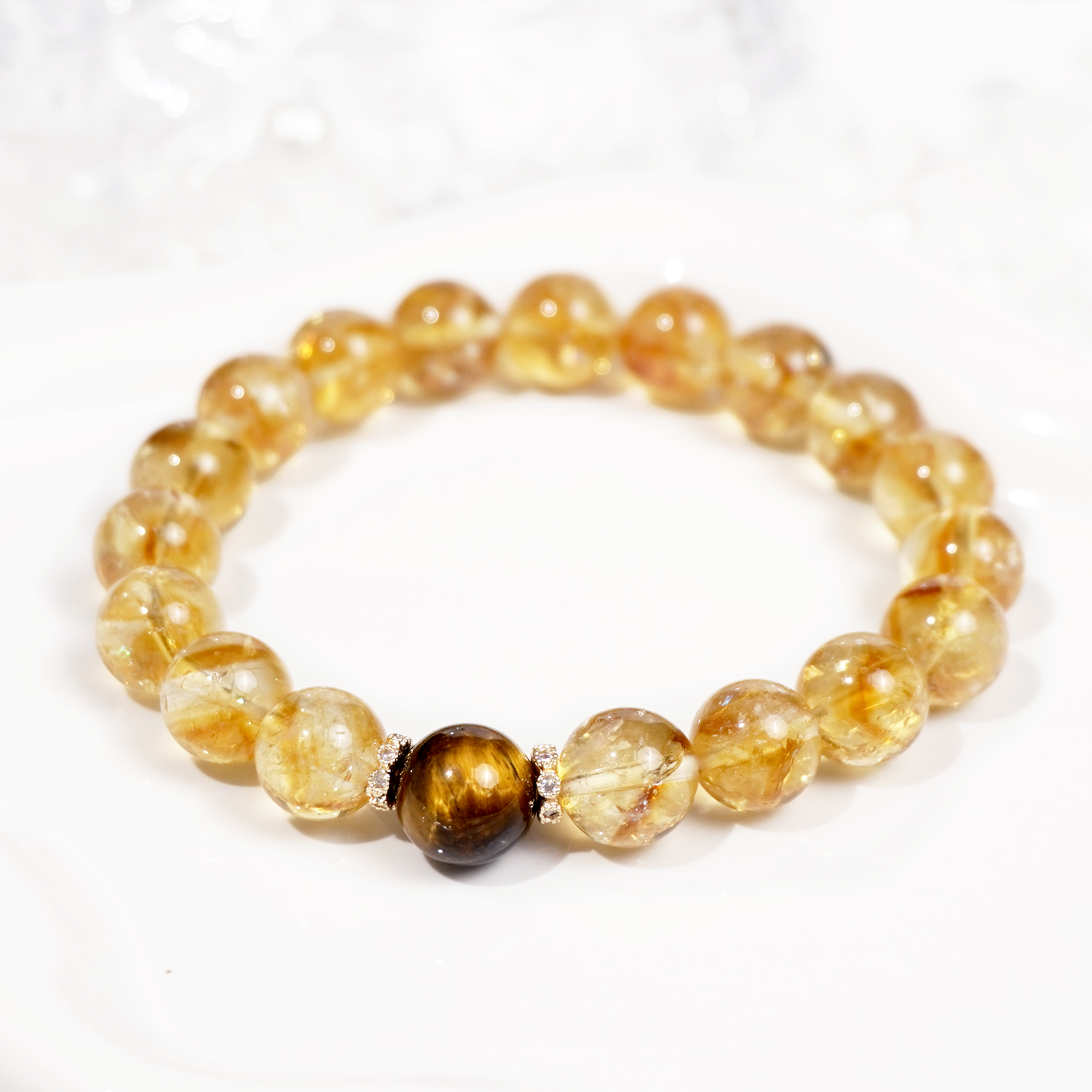 Yellow pagoda stone + tiger's eye stone bracelet