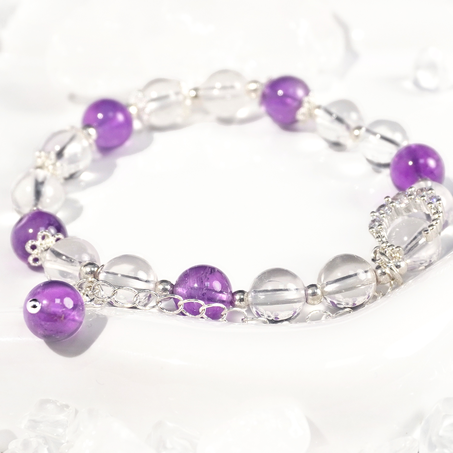 Light amethyst + white crystal bracelet