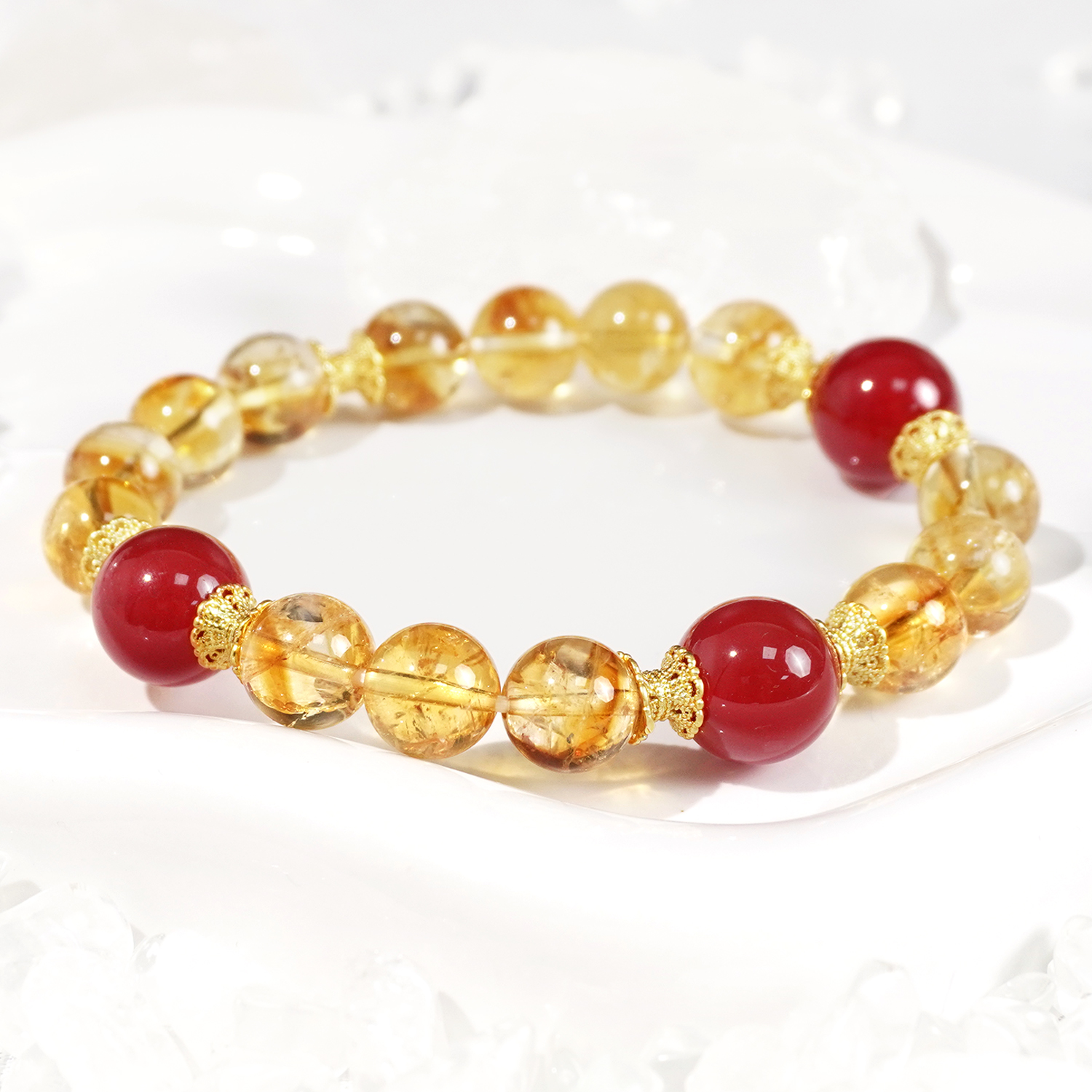 Yellow tower crystal + red agate bracelet