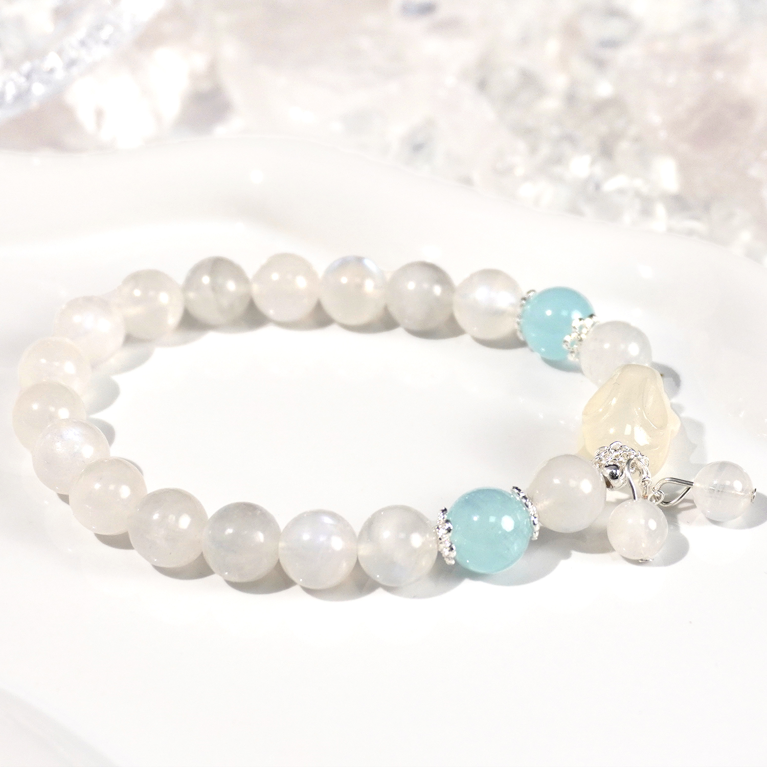 Moonstone + Lychee Frozen Moon Rabbit bracelet
