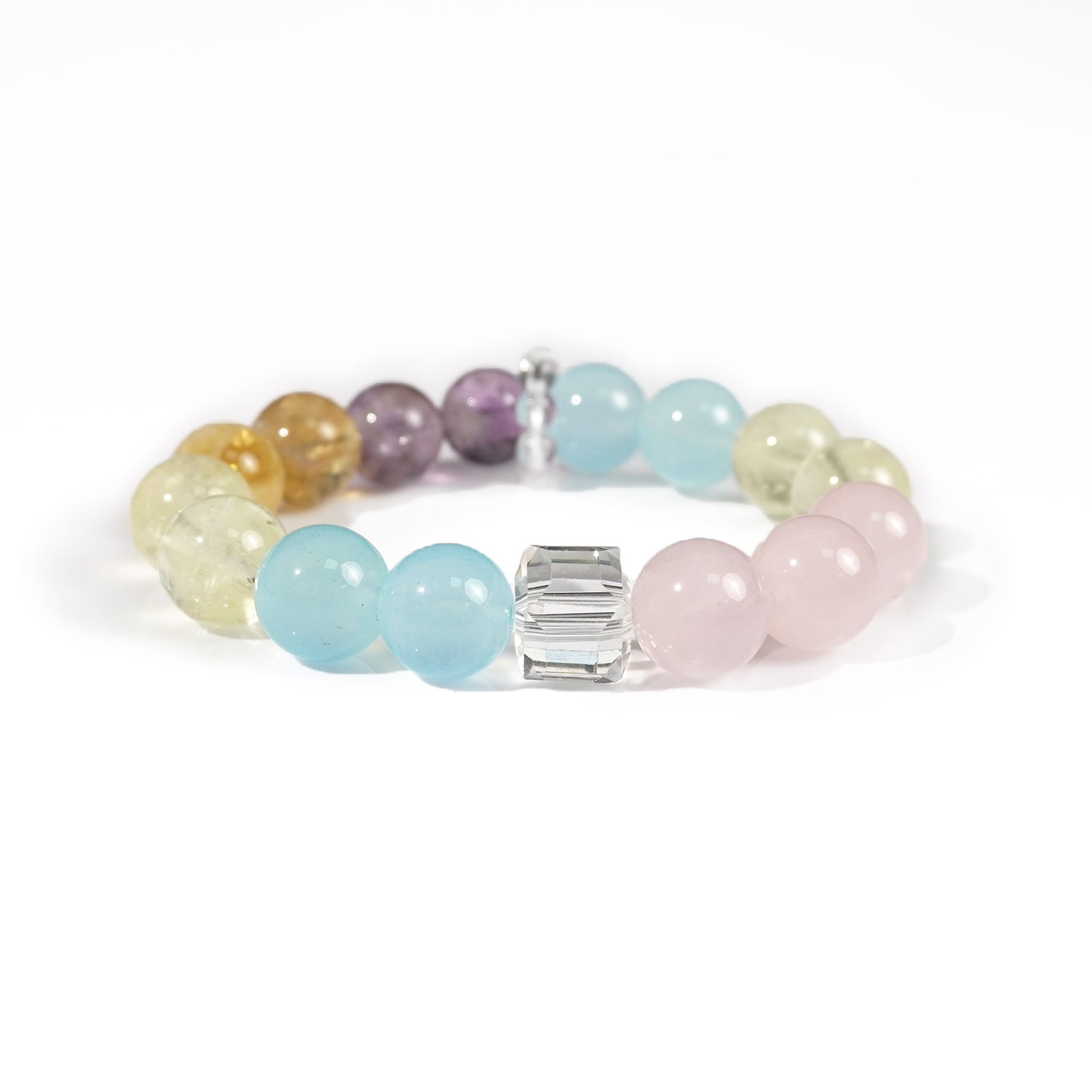 Lemon crystal + aquamarine + amethyst + white crystal + rose quartz bracelet