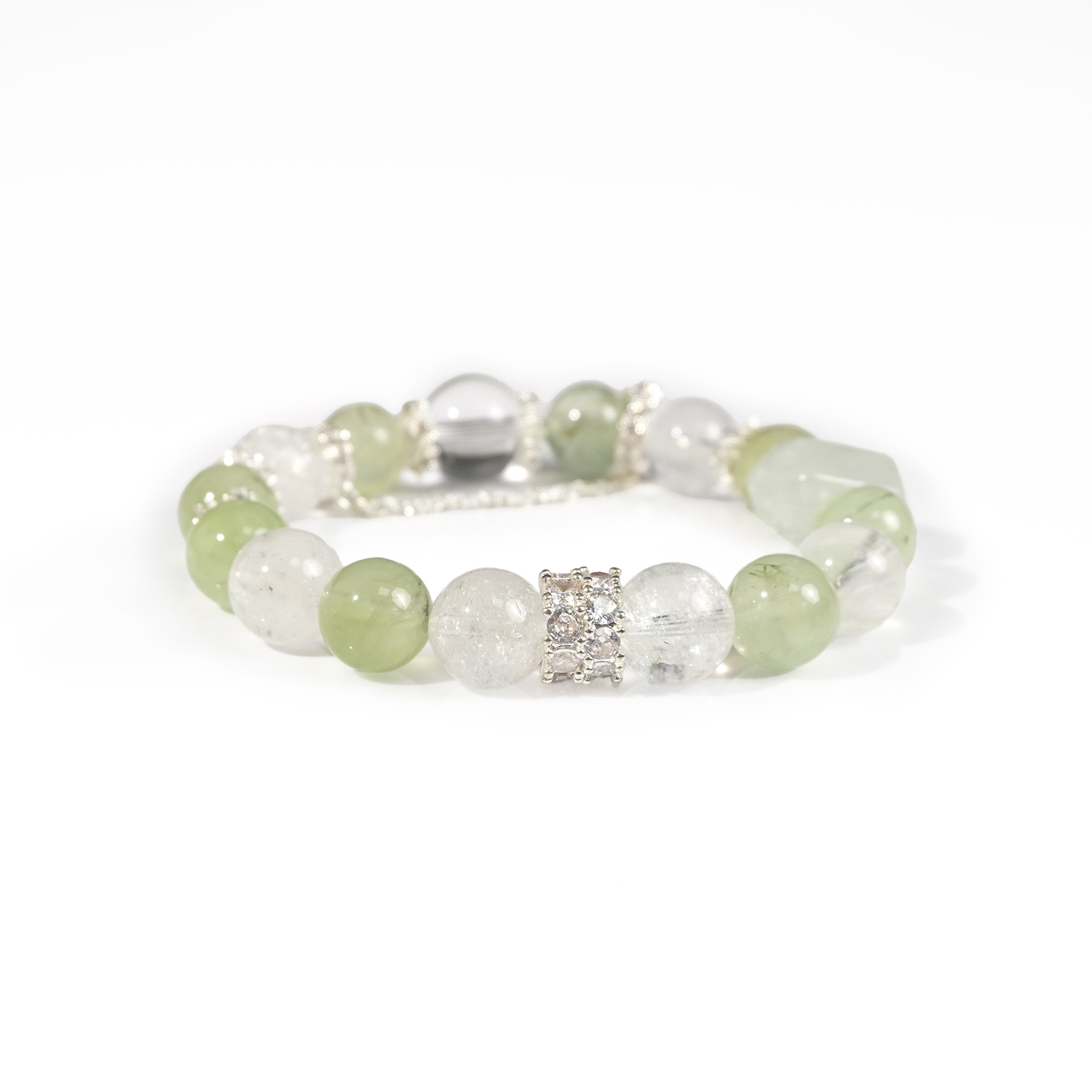 Grape stone + white Asai + white crystal + green Asai double-pointed bracelet