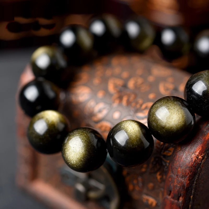 High-end men's bracelet - Natural Obsidian gold