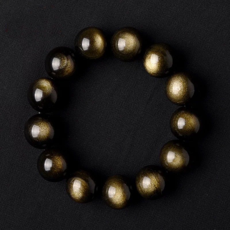 High-end men's bracelet - Natural Obsidian gold