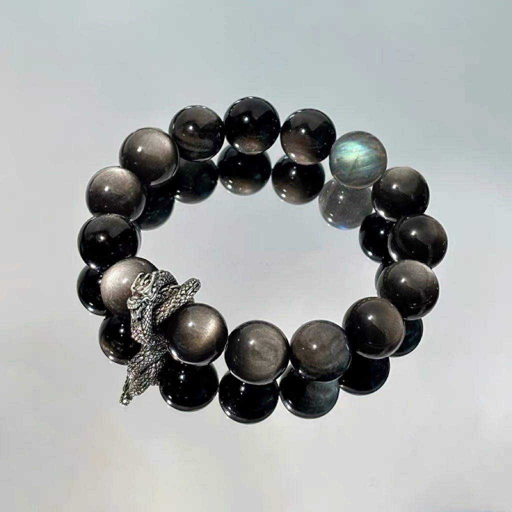 High-end men's bracelet - Silver Obsidian