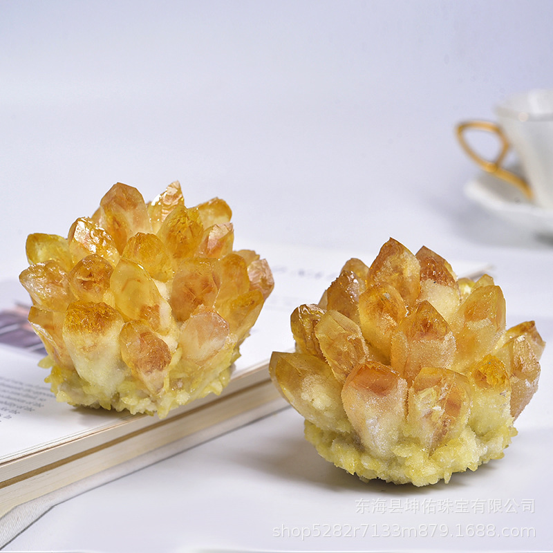 Natural yellow crystal tooth crystal cluster crystal rough stone