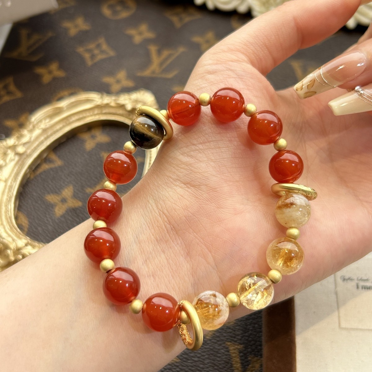 Natural red agate + yellow agate crystal Bracelet